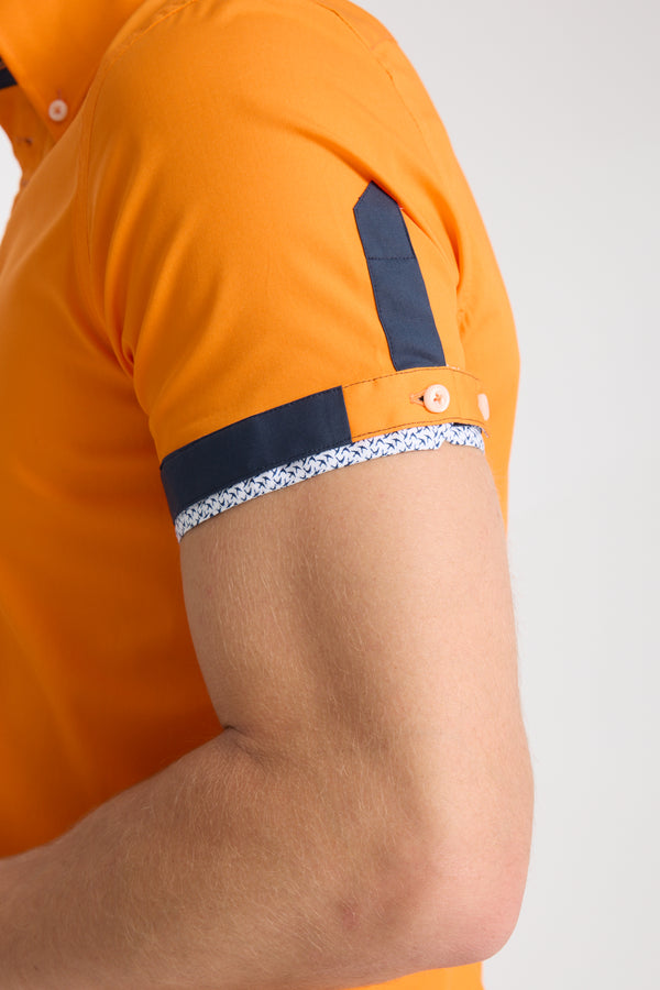 Chemise Homme Manche Courte Roma Iconic Popelin Stretch Orange