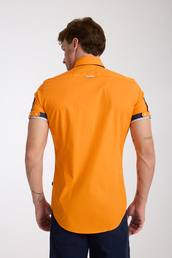 Chemise Homme Manche Courte Roma Iconic Popelin Stretch Orange