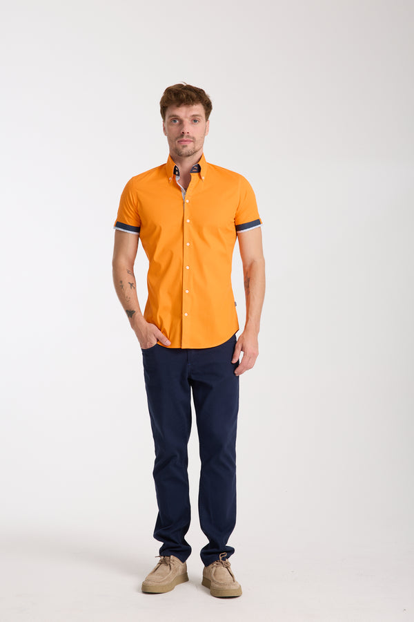 Chemise Homme Manche Courte Roma Iconic Popelin Stretch Orange