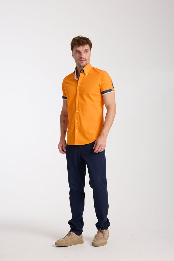 Chemise Homme Manche Courte Roma Iconic Popelin Stretch Orange