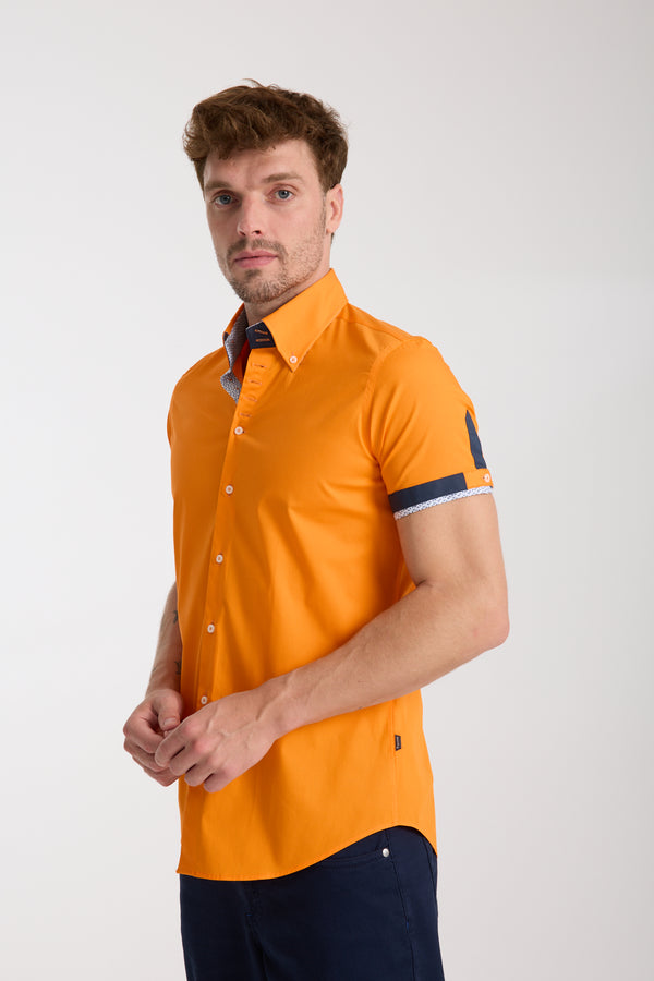 Chemise Homme Manche Courte Roma Iconic Popelin Stretch Orange
