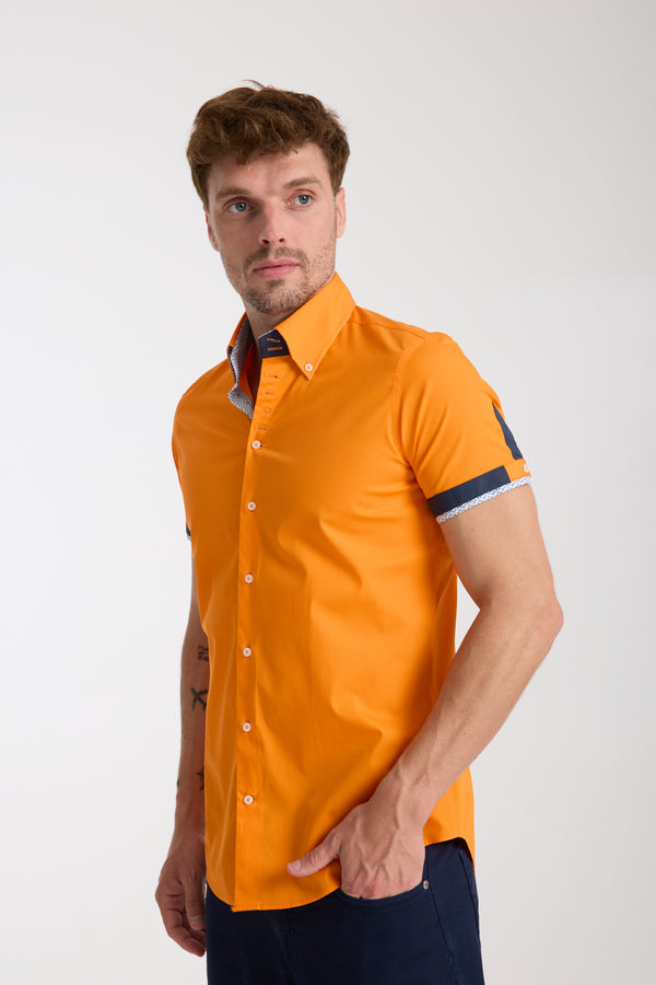 Chemise Homme Manche Courte Roma Iconic Popelin Stretch Orange