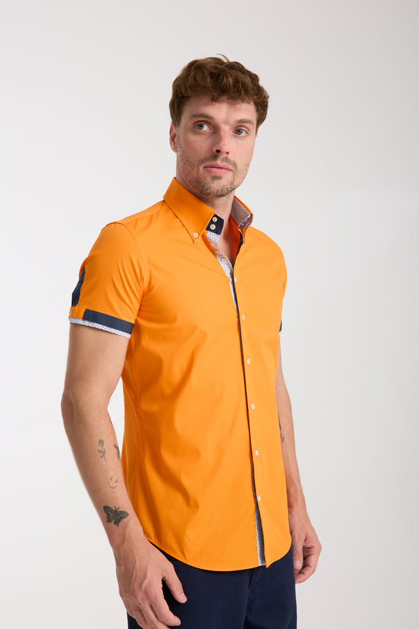 Chemise Homme Manche Courte Roma Iconic Popelin Stretch Orange