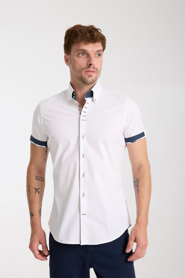 Roma Iconic Herren Hemd Kurzarm Poplin Stretch Weiss