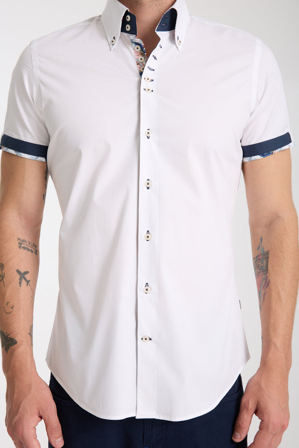 Roma Iconic Herren Hemd Kurzarm Poplin Stretch Weiss