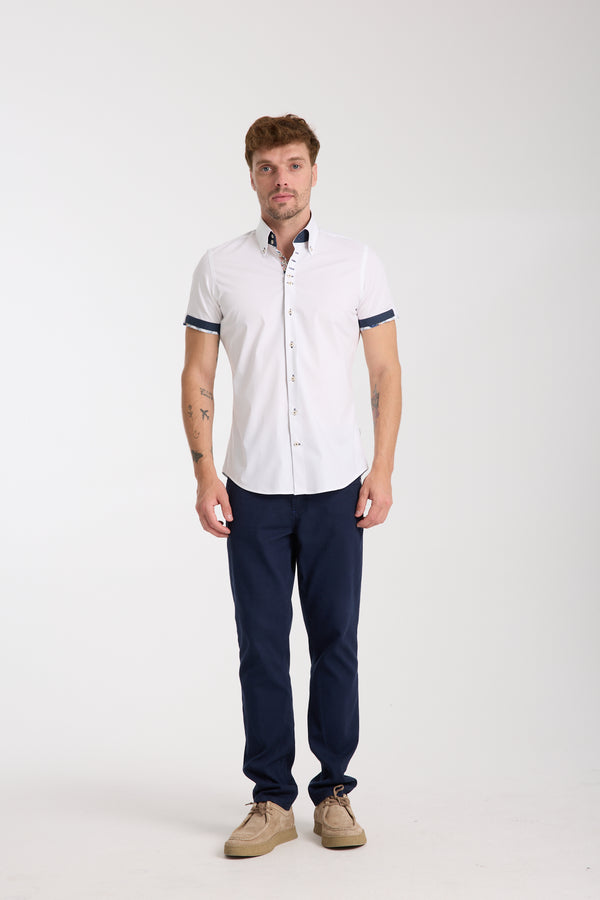 Roma Iconic Herren Hemd Kurzarm Poplin Stretch Weiss