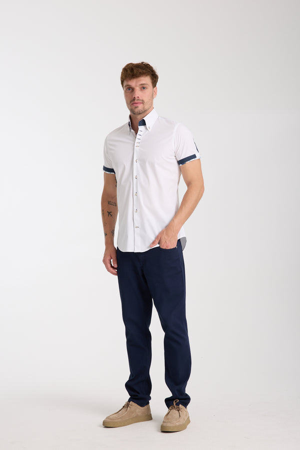Roma Iconic Herren Hemd Kurzarm Poplin Stretch Weiss