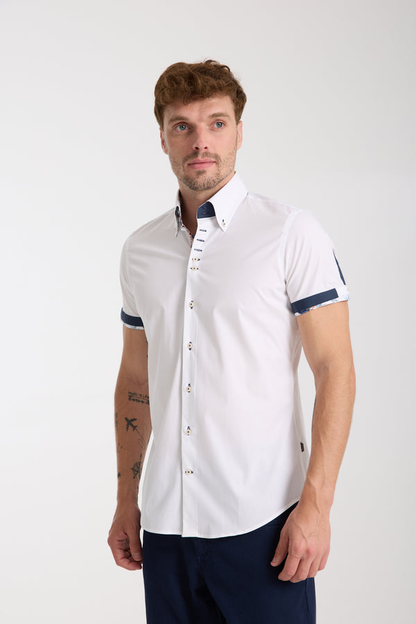 Roma Iconic Herren Hemd Kurzarm Poplin Stretch Weiss
