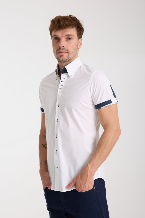 Roma Iconic Herren Hemd Kurzarm Poplin Stretch Weiss