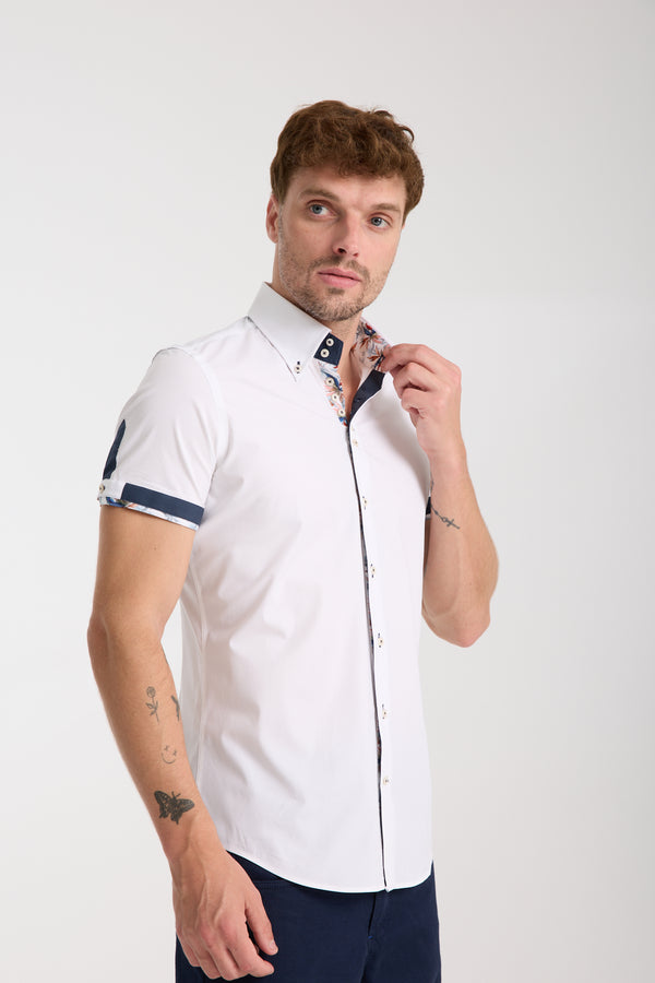 Roma Iconic Herren Hemd Kurzarm Poplin Stretch Weiss