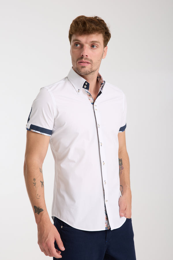 Roma Iconic Herren Hemd Kurzarm Poplin Stretch Weiss