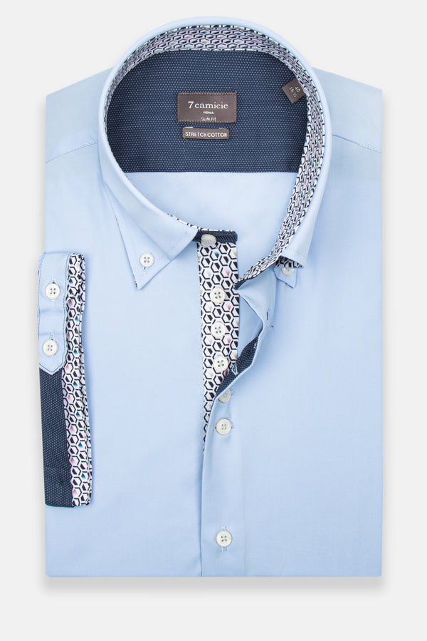 Chemise Homme Manche Courte Roma Iconic Popelin Stretch Bleu clair