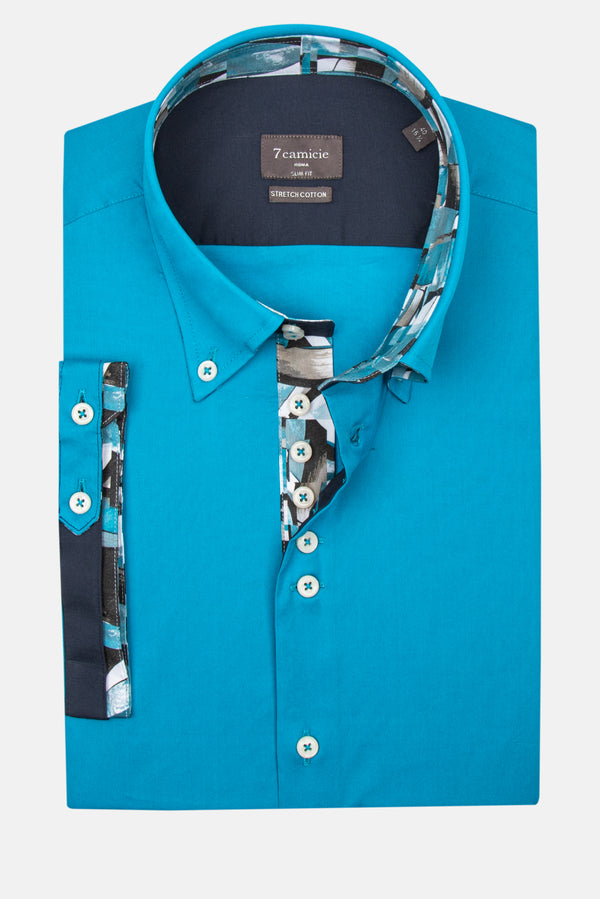 Chemise Homme Manche Courte Roma Iconic Popelin Stretch Bleu clair