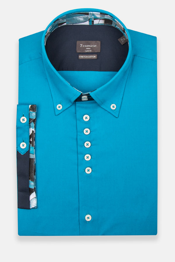 Chemise Homme Manche Courte Roma Iconic Popelin Stretch Bleu clair