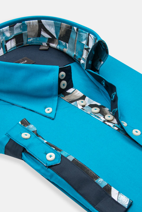 Chemise Homme Manche Courte Roma Iconic Popelin Stretch Bleu clair