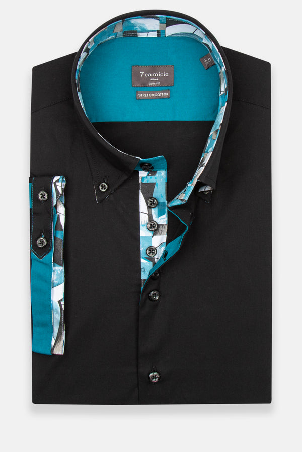 Chemise Homme Manche Courte Roma Iconic Popelin Stretch Noir