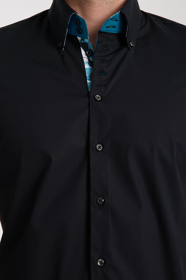 Chemise Homme Manche Courte Roma Iconic Popelin Stretch Noir