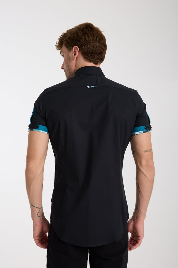Chemise Homme Manche Courte Roma Iconic Popelin Stretch Noir