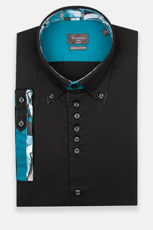 Chemise Homme Manche Courte Roma Iconic Popelin Stretch Noir