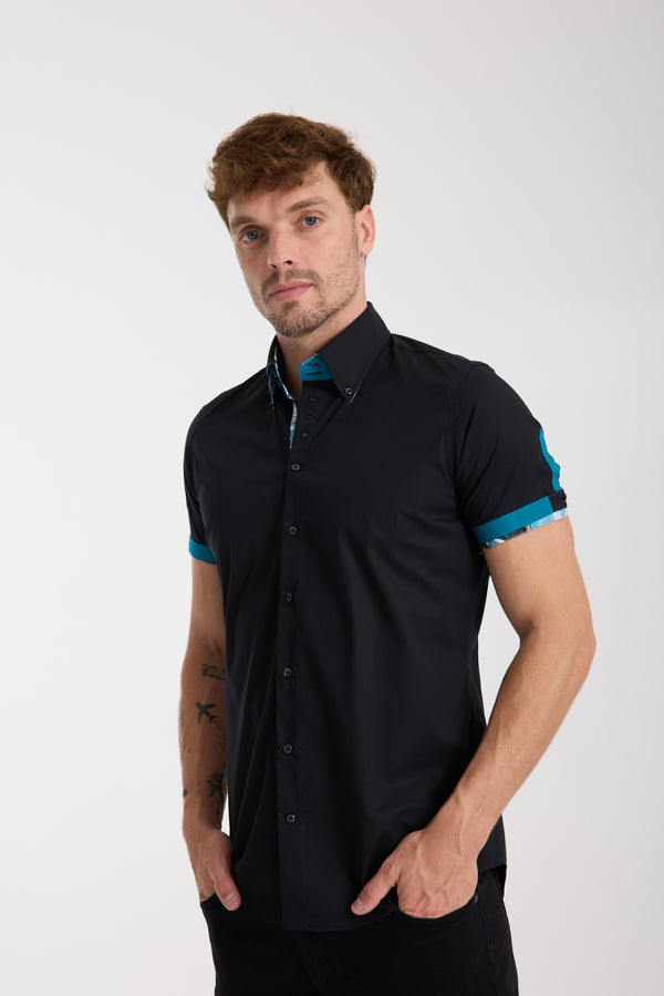 Chemise Homme Manche Courte Roma Iconic Popelin Stretch Noir