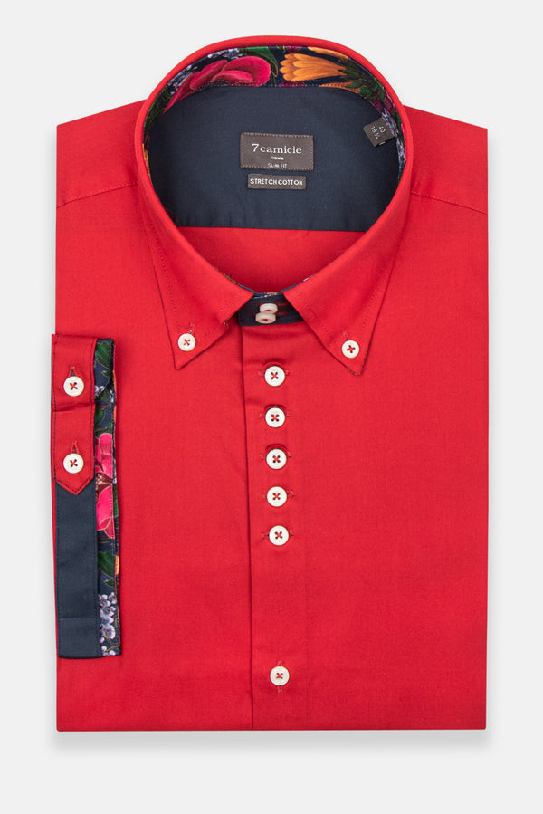 Roma Poplin Stretch Man Shirt Red