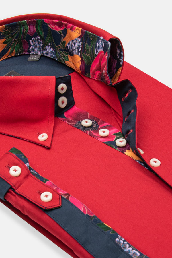 Roma Poplin Stretch Man Shirt Red