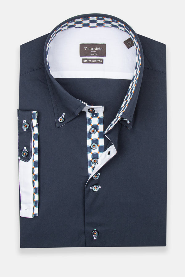 Chemise Homme Manche Courte Roma Iconic Popelin Stretch Bleu