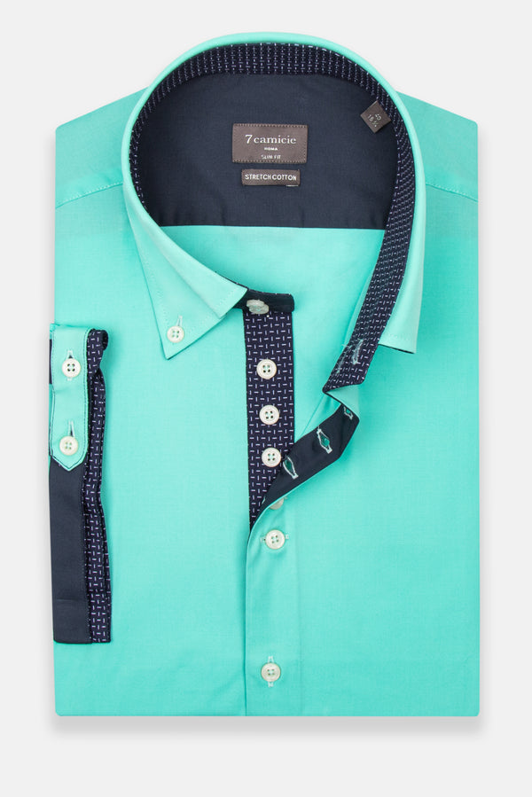 Camisa Hombre Manga corta Roma Iconic Popelin Stretch Verde