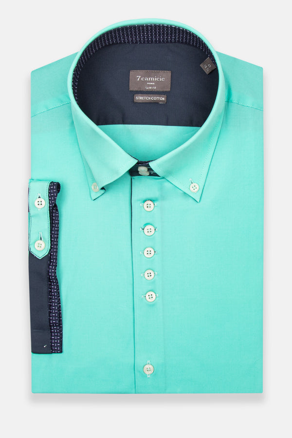 Camisa Hombre Manga corta Roma Iconic Popelin Stretch Verde