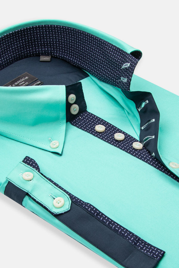 Camisa Hombre Manga corta Roma Iconic Popelin Stretch Verde