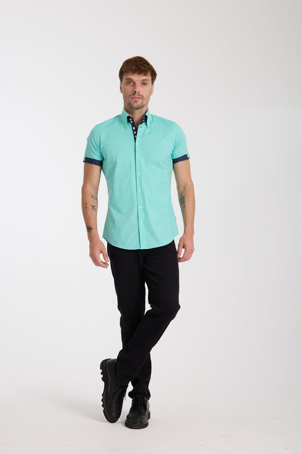 Camisa Hombre Manga corta Roma Iconic Popelin Stretch Verde