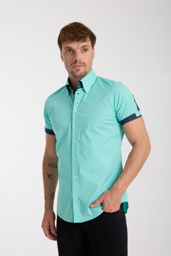 Camisa Hombre Manga corta Roma Iconic Popelin Stretch Verde