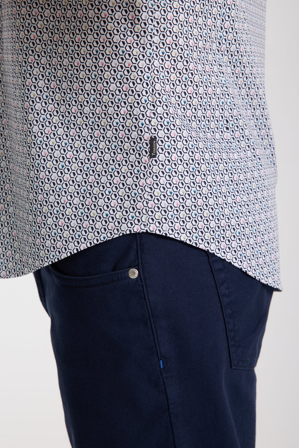 Chemise Homme Manche Courte Roma Iconic Popelin Stretch Blanc Bleu
