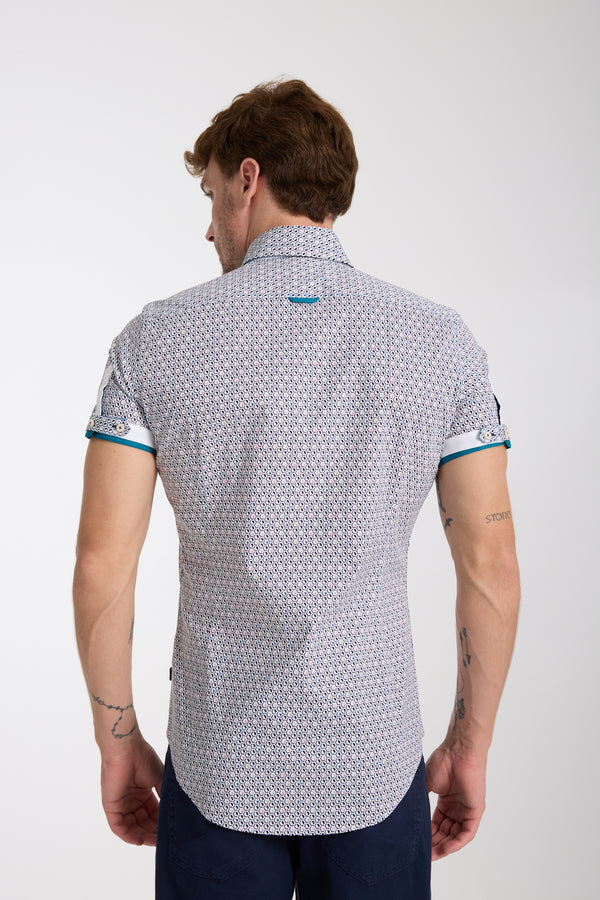 Chemise Homme Manche Courte Roma Iconic Popelin Stretch Blanc Bleu