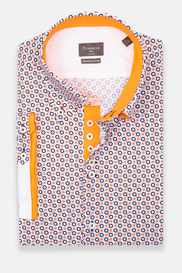 Chemise Homme Manche Courte Roma Iconic Popelin Stretch Blanc Orange