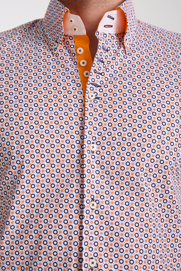 Chemise Homme Manche Courte Roma Iconic Popelin Stretch Blanc Orange