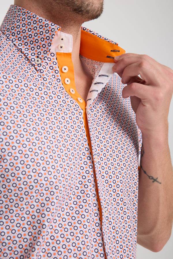 Chemise Homme Manche Courte Roma Iconic Popelin Stretch Blanc Orange