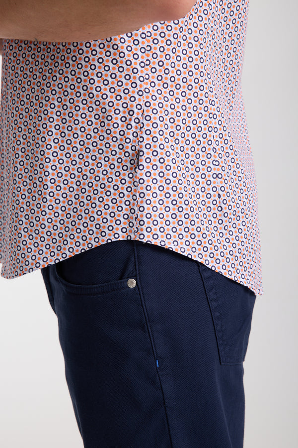 Chemise Homme Manche Courte Roma Iconic Popelin Stretch Blanc Orange