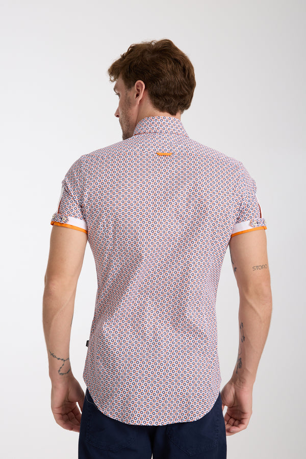 Chemise Homme Manche Courte Roma Iconic Popelin Stretch Blanc Orange