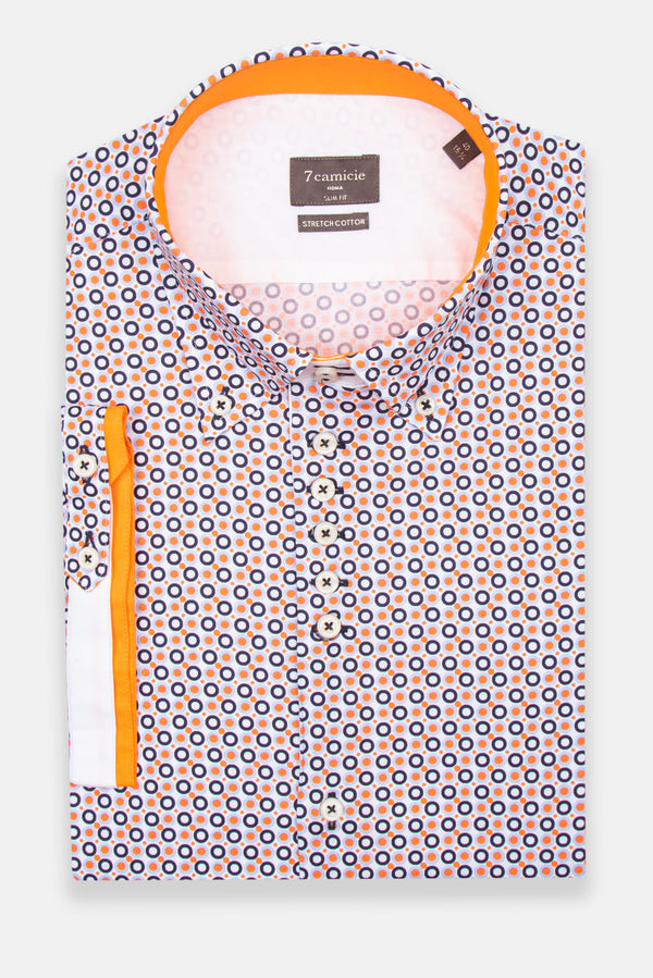 Chemise Homme Manche Courte Roma Iconic Popelin Stretch Blanc Orange