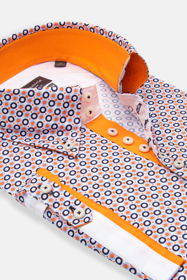 Chemise Homme Manche Courte Roma Iconic Popelin Stretch Blanc Orange