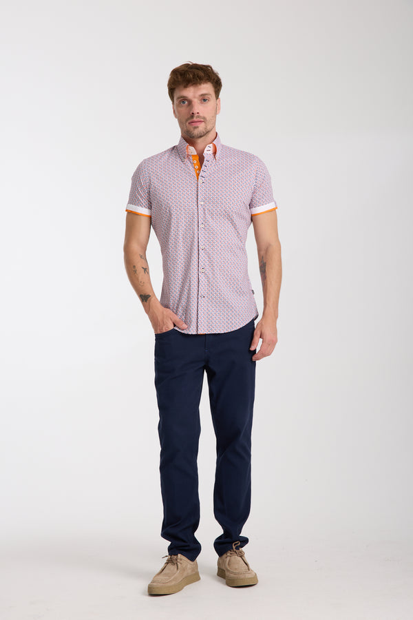 Chemise Homme Manche Courte Roma Iconic Popelin Stretch Blanc Orange