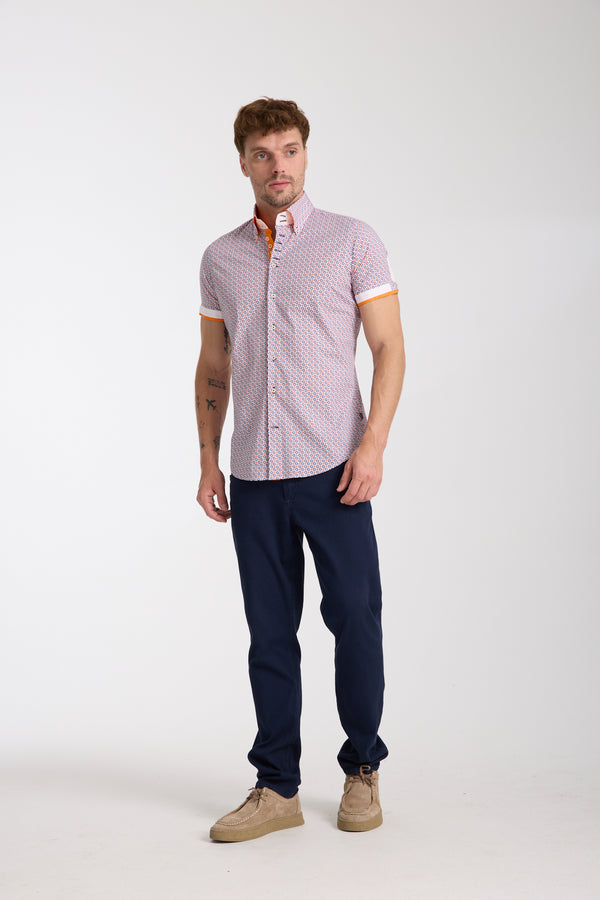 Chemise Homme Manche Courte Roma Iconic Popelin Stretch Blanc Orange