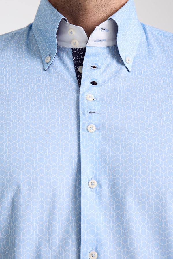 Roma Iconic Poplin Stretch Man Shirt Short Sleeve Light Blue White