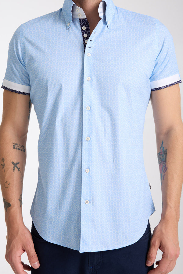 Roma Iconic Poplin Stretch Man Shirt Short Sleeve Light Blue White