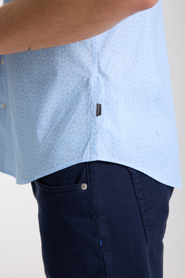 Roma Iconic Poplin Stretch Man Shirt Short Sleeve Light Blue White