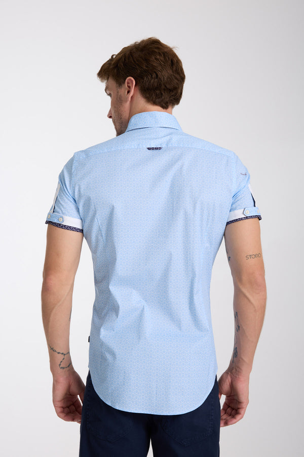 Roma Iconic Poplin Stretch Man Shirt Short Sleeve Light Blue White