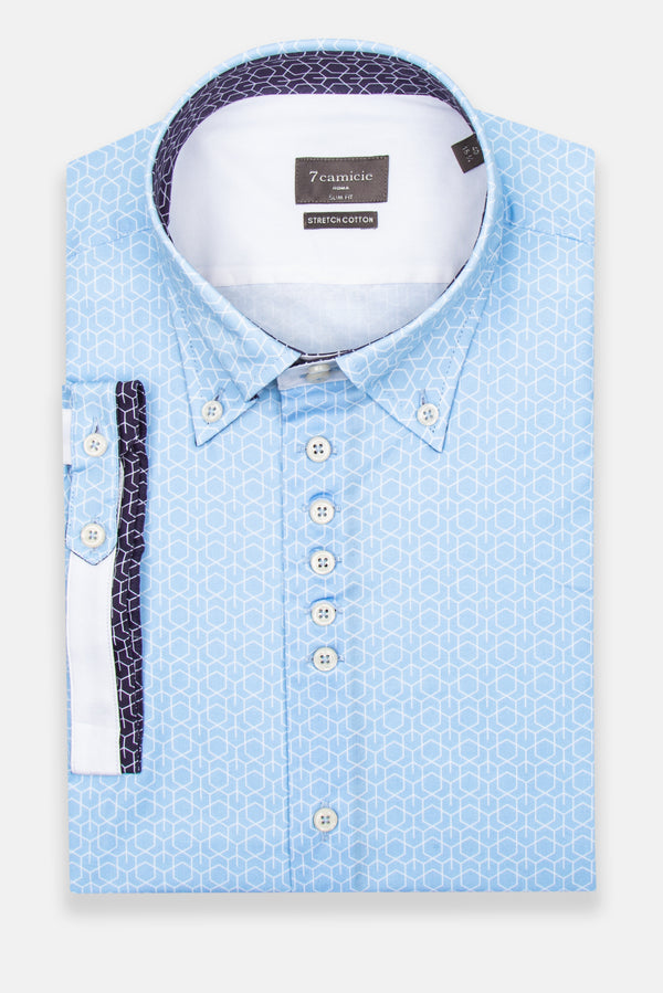 Roma Iconic Poplin Stretch Man Shirt Short Sleeve Light Blue White