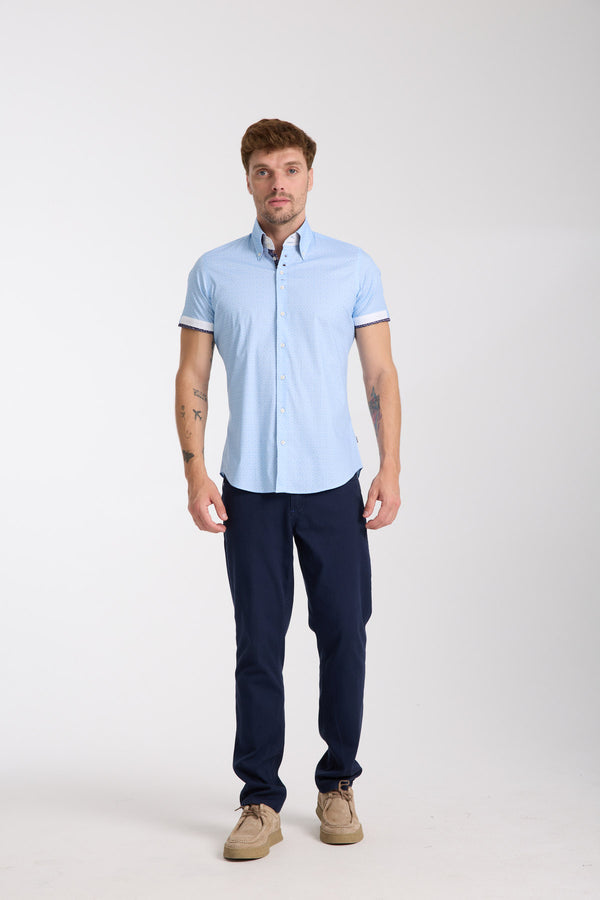 Roma Iconic Poplin Stretch Man Shirt Short Sleeve Light Blue White