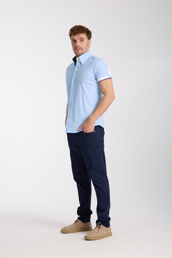 Roma Iconic Poplin Stretch Man Shirt Short Sleeve Light Blue White